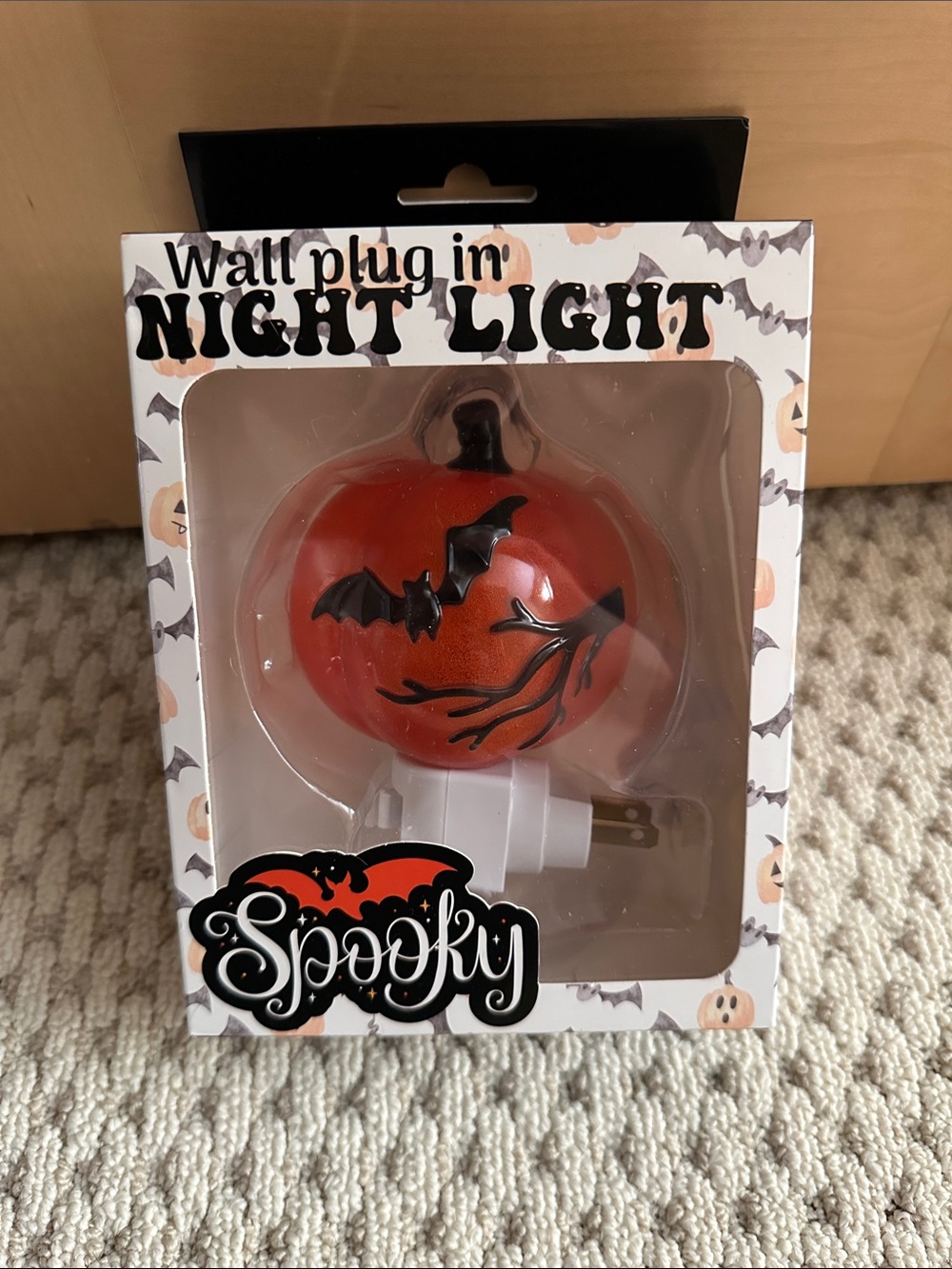 Source Unknown Orange Pumpkin Wall Plug-In Night Light with Black Bat Accents